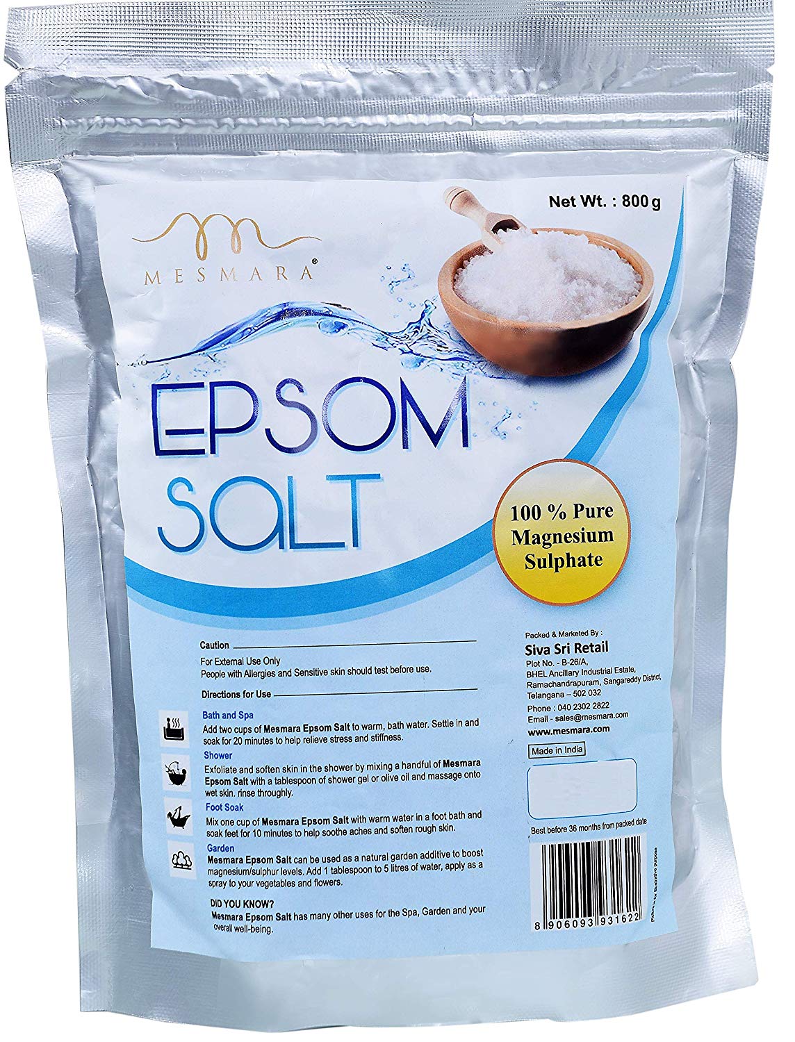Mesmara Epsom Salt (Magnesium Sulphate) For Relaxation Muscle Relief, Relives Aches &amp; Pain