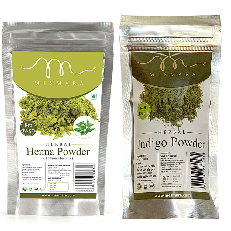 Mesmara 100% Natural and Pure Herbal Henna Powder and Indigo Powder (100g + 100g)