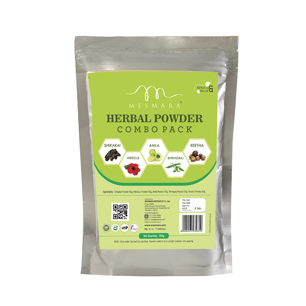 Mesmara Herbal Combo Pack of Amla, Reetha, Shikakai, Bhringraj and Hibiscus Powder for Hair 50g x 5 - 250g