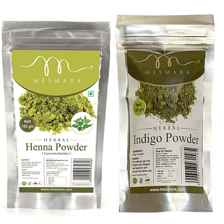 Mesmara 100% Natural and Pure Herbal Henna Powder and Indigo Powder (100g + 100g) - Mesmara