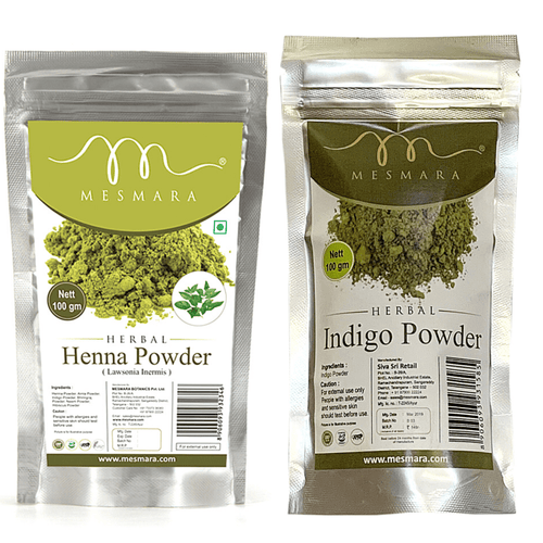 Mesmara 100% Natural and Pure Herbal Henna Powder and Indigo Powder (100g + 100g) - Mesmara