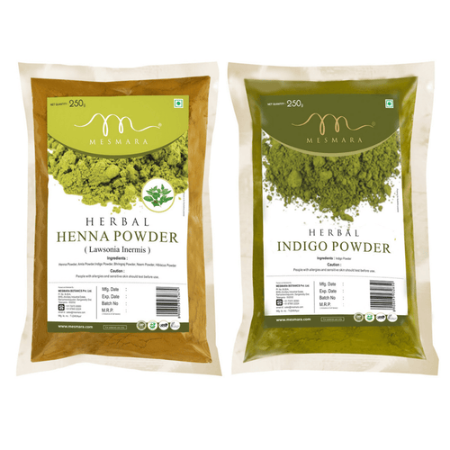 Mesmara 100% Natural and Pure Herbal Henna Powder and Indigo Powder (250g + 250g) - Mesmara