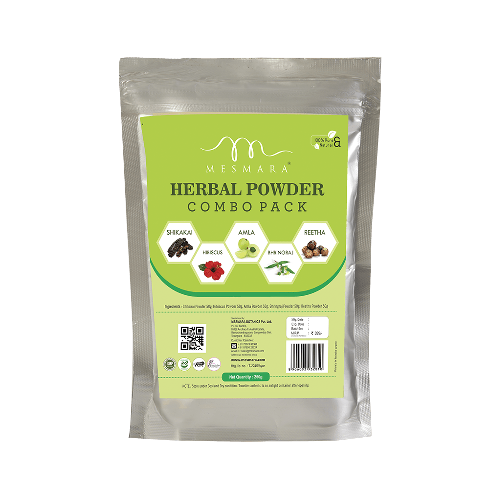 Mesmara Herbal Combo Pack of Amla, Reetha, Shikakai, Bhringraj and Hibiscus Powder for Hair 50g x 5 - 250g - Mesmara