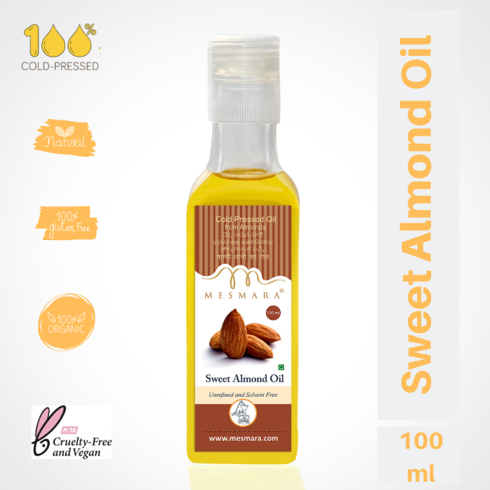 Mesmara Edible Sweet Almond Oil (100% Pure and Cold Pressed) 100 ml for Skin, Hair and Internal Consumption