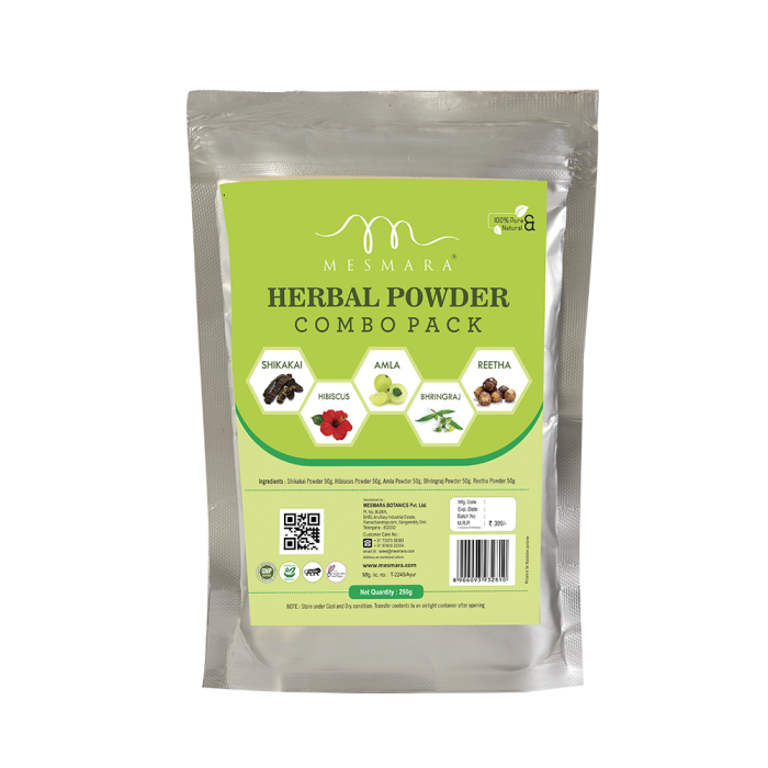 Mesmara Herbal Combo Pack of Amla, Reetha, Shikakai, Bhringraj and Hibiscus Powder for Hair 50g x 5 - 250g